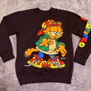 Garfield Cartoon Crewneck Sweatshirt Mens Small Black‎ Graphic Print Pullover